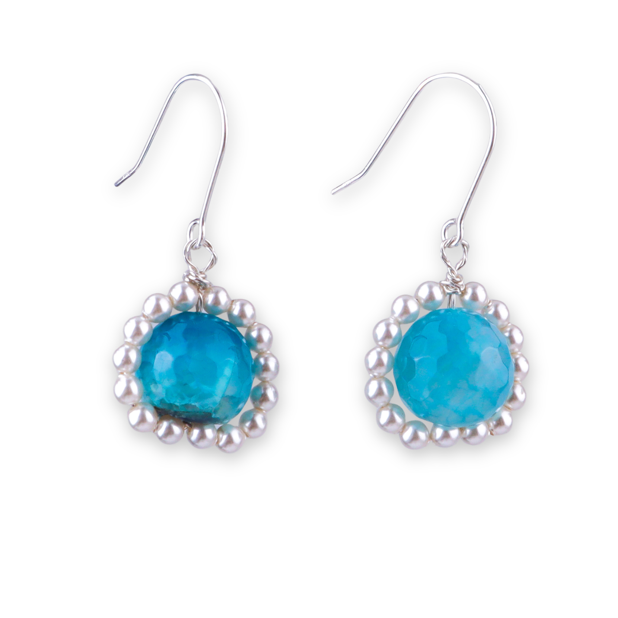 Blue Agate & Pearl Silver Earrings (Project Handmade)
