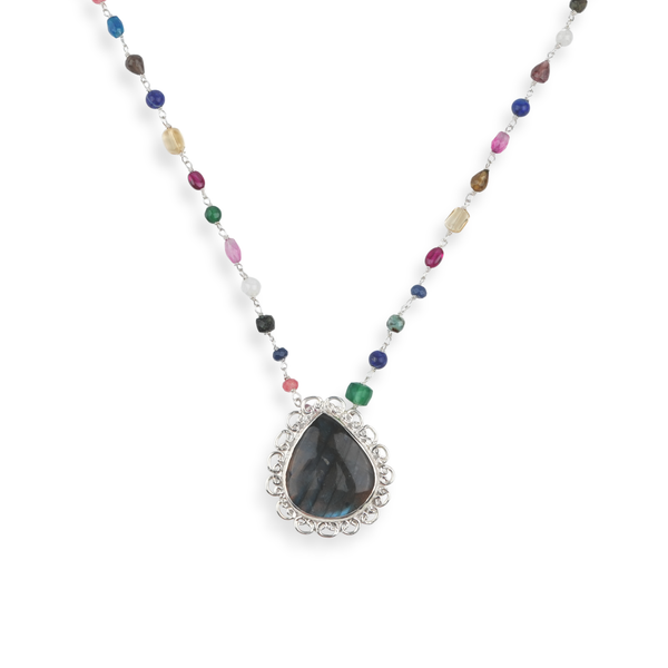 Luxe Necklace – Labradorite & Multicolour Stone Ganthan