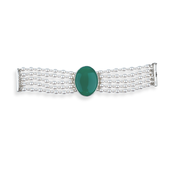 Luxe Bracelet – Green Onyx & Pearls