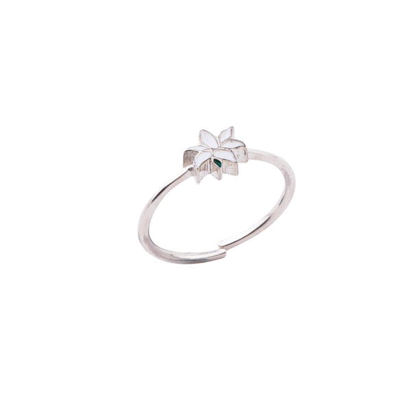 White Lily enamel ring in sterling silver