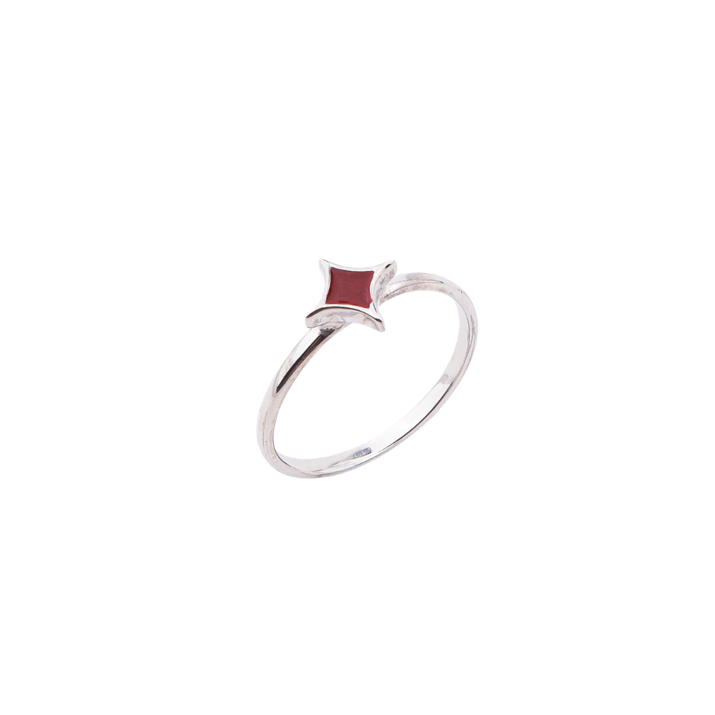 Star Enamel Ring in sterling silver with red enamel star design