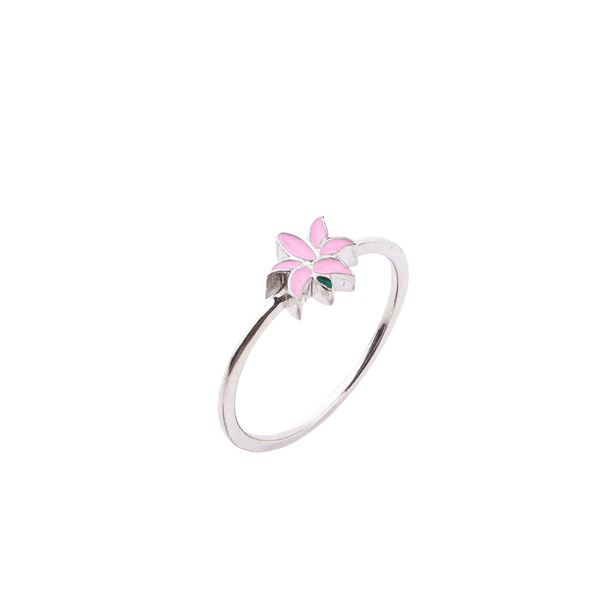 Pink Lily enamel ring with sterling silver band