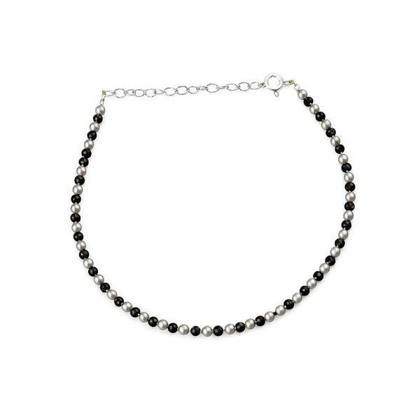 Pearls and Black Spinel Anklet in sterling silver