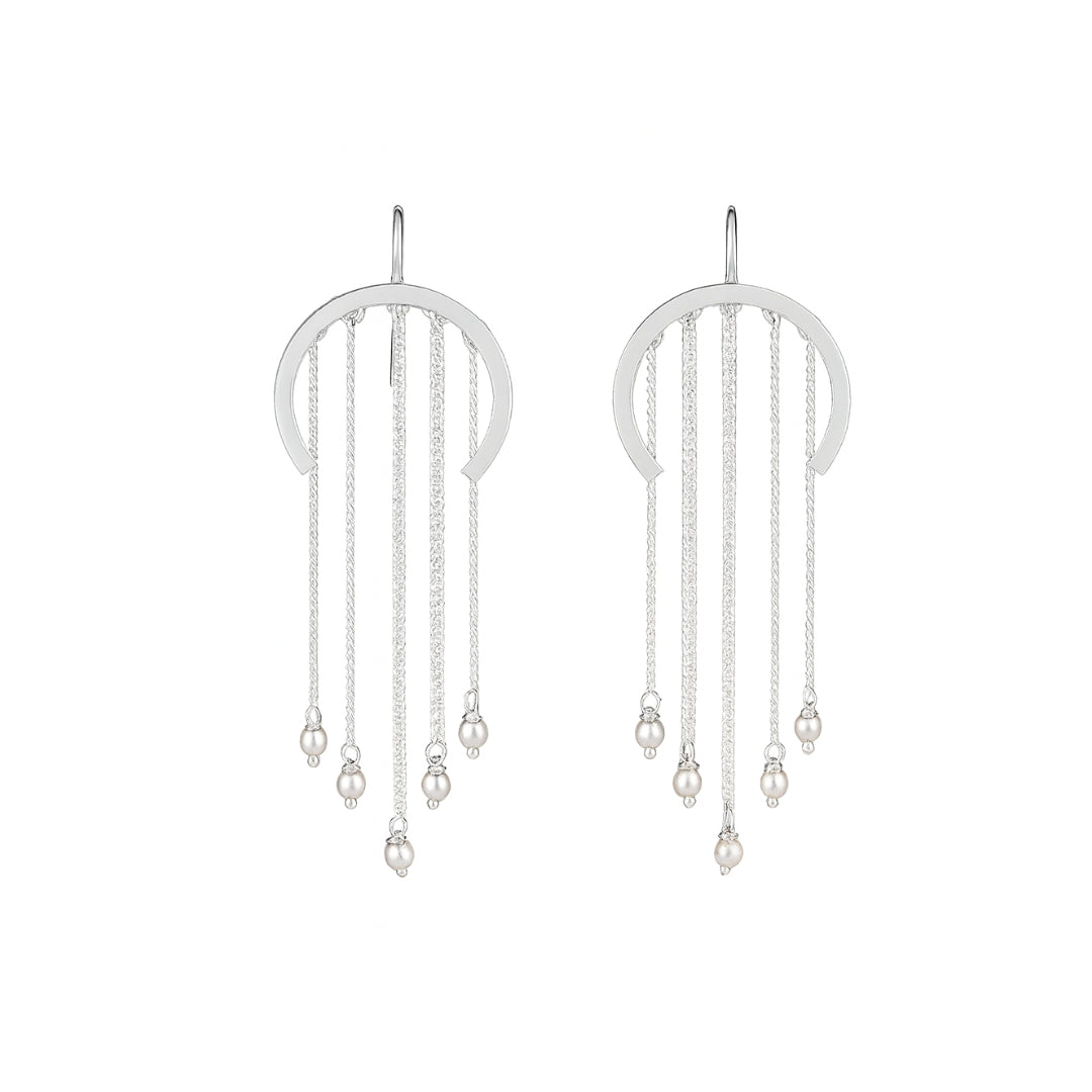 Silver C-Shape Fringe Earrings
