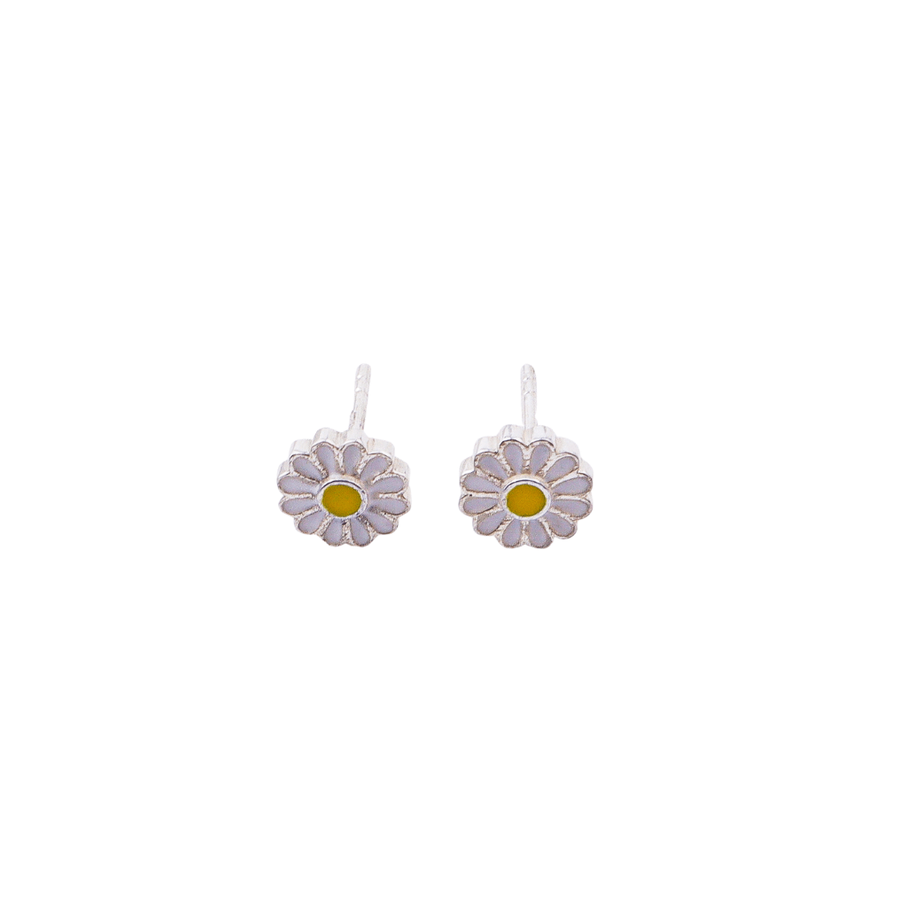 Daisy flower enamel stud earrings in sterling silver