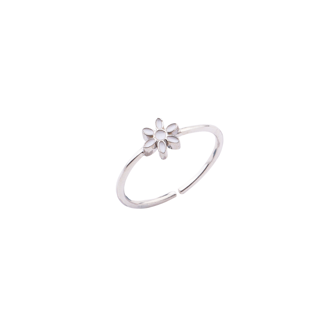 Sterling silver flower enamel ring with white petals
