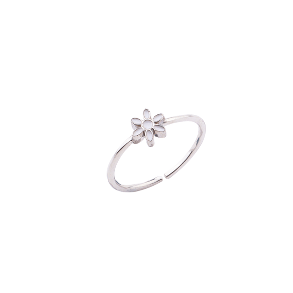 Sterling silver flower enamel ring with white petals