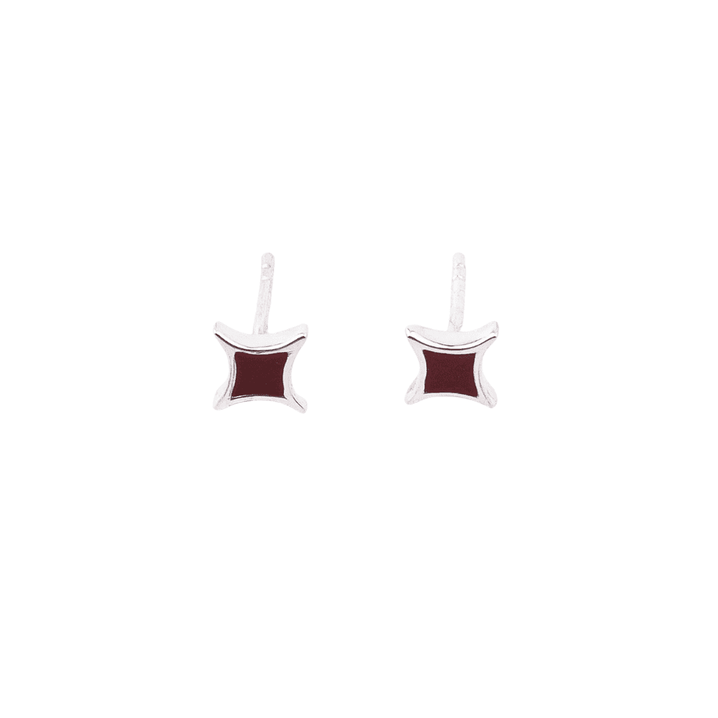 Star enamel stud earrings in sterling silver with red enamel, jewelry for women