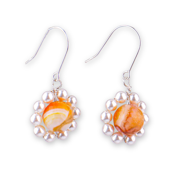 Yellow Agate & Pearl Silver Earrings (Project Handmade)
