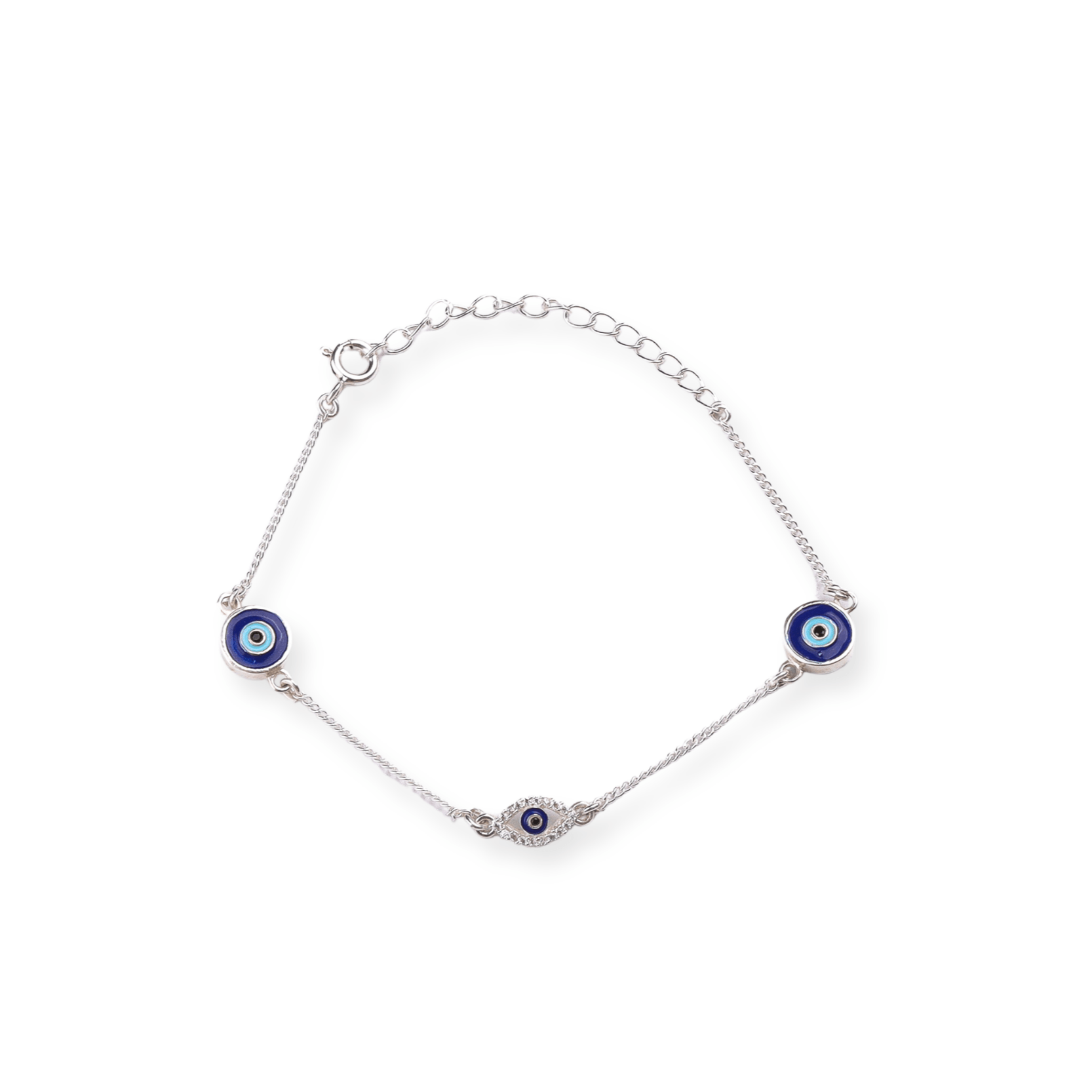 Evil Eye Bracelet in silver with blue eye charms