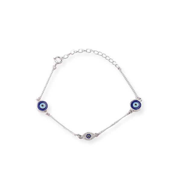 Evil Eye Bracelet in silver with blue eye charms