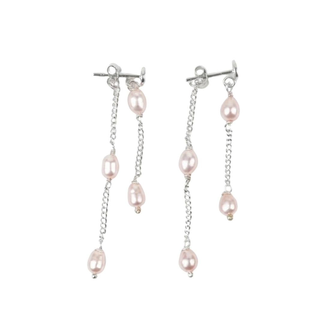 Rice Pearl and Chain Earrings (Project Handmade)