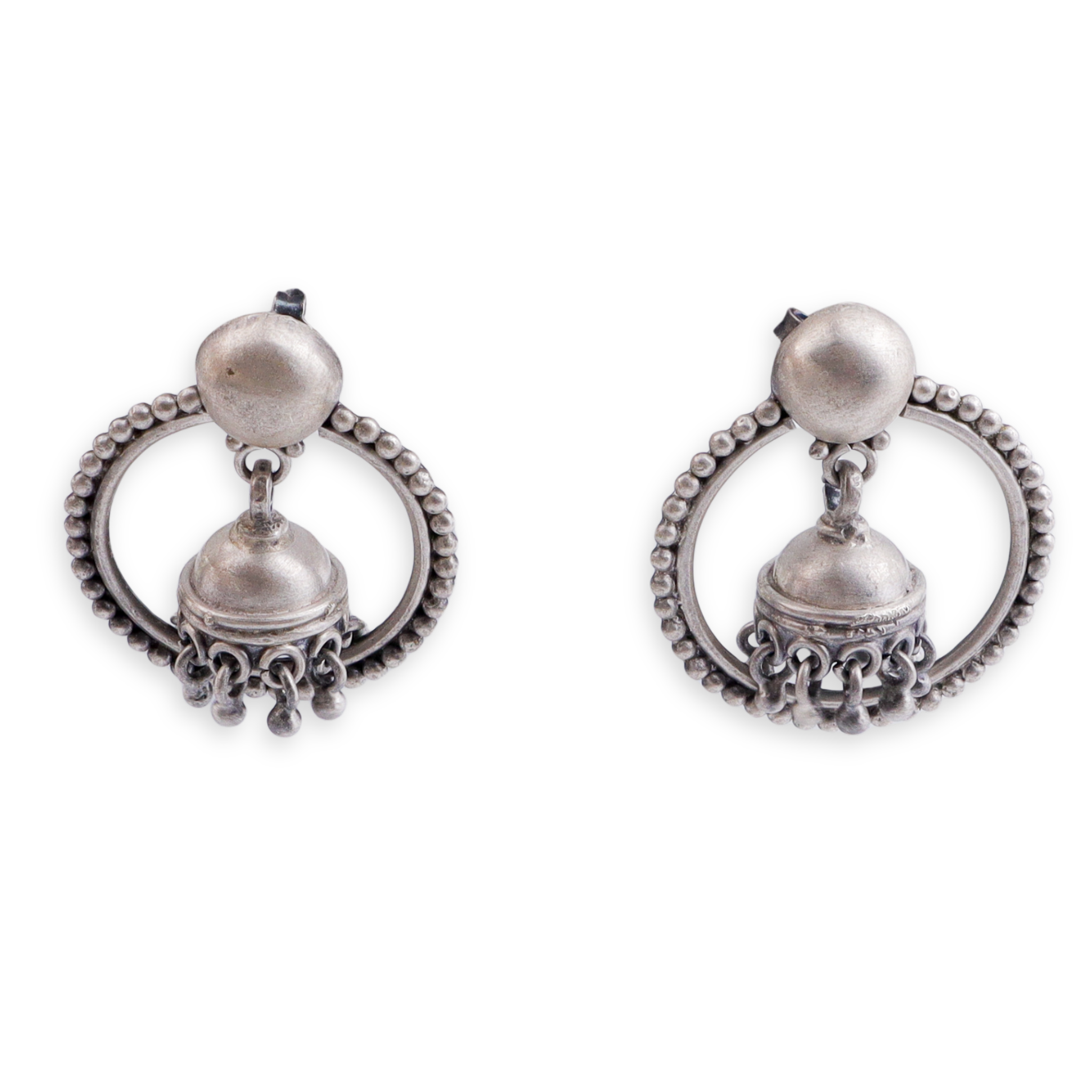 Rawa Hoop Dome Jhumki in Silver