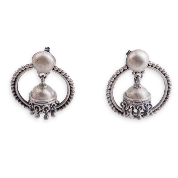 Rawa Hoop Dome Jhumki in Silver