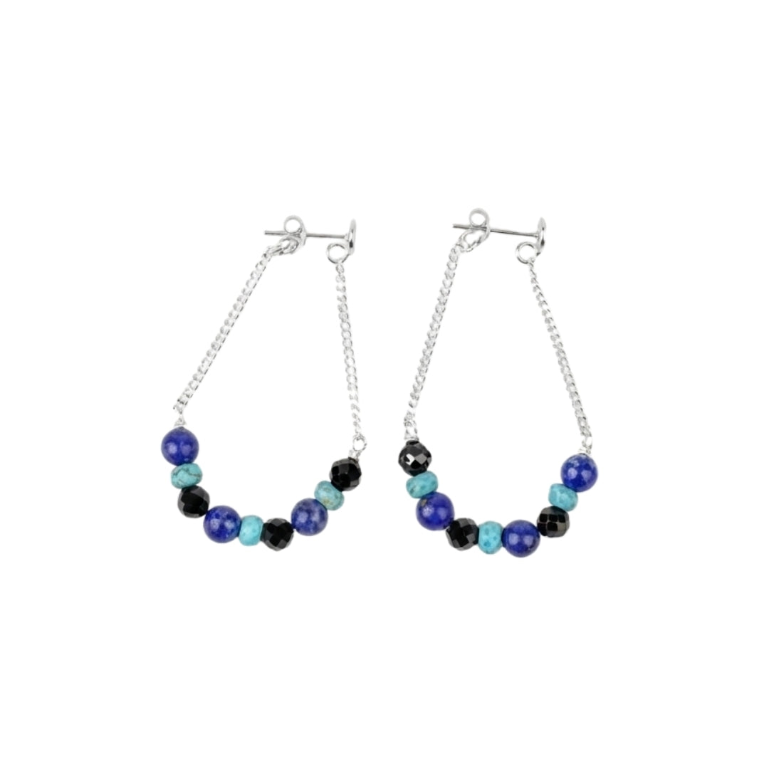 Lapis Lazuli, Turqouise and Black Spinel Earrings (Project Handmade)