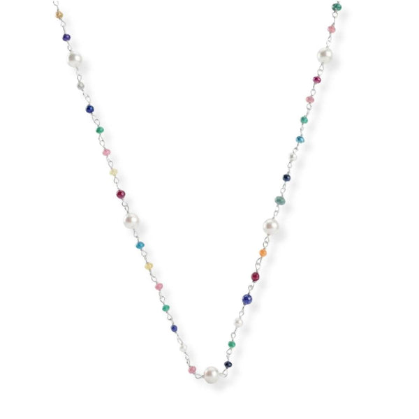 Multicolour Small Stone Ganthan Necklace with Pearls in 92.5 sterling silver