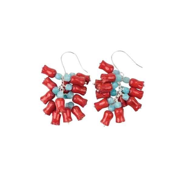 Blue Jade & Coral Bunch Earrings (Project Handmade)