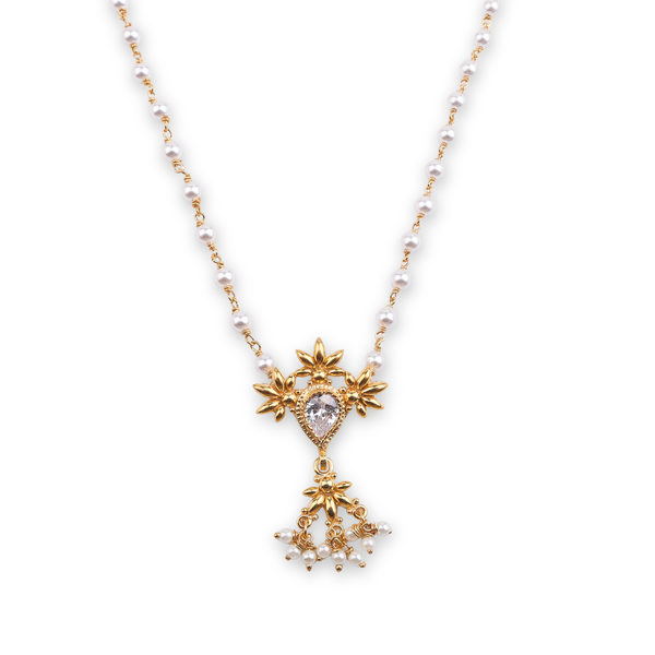 Petal Tanmani Necklace with Pearls | 22K Gold-Plated