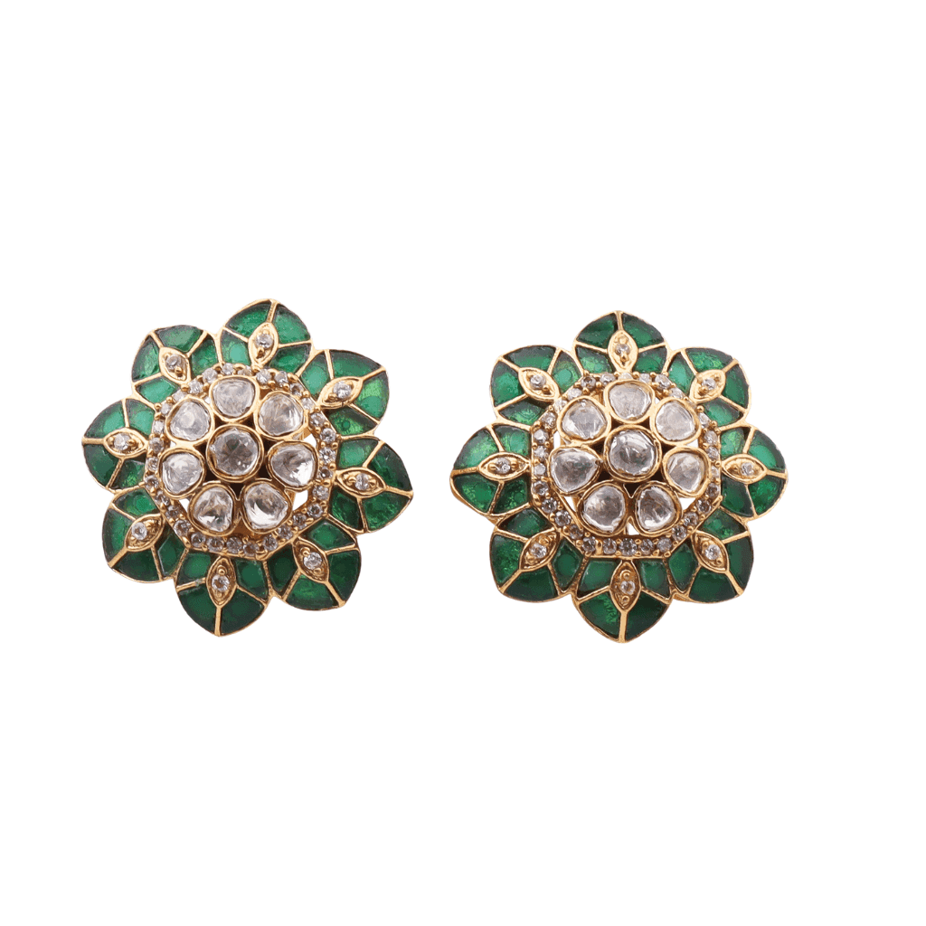 Brass fashion earrings, front view featuring a stylish design and premium brass finish