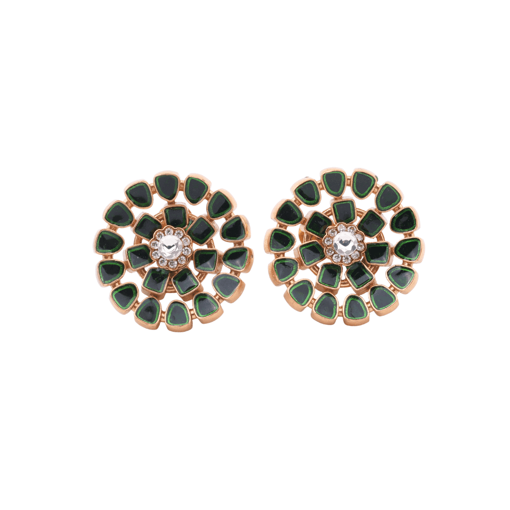Brass fashion earrings, front view featuring a stylish design and premium brass finish