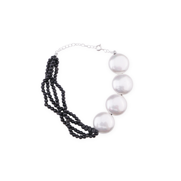 Half & Half Bracelet - Black Tourmaline & Coin Pearls