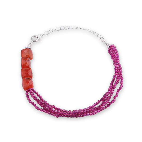 Carnelian & Ruby Silver Bracelet (Project Handmade) front view in 92.5 sterling silver