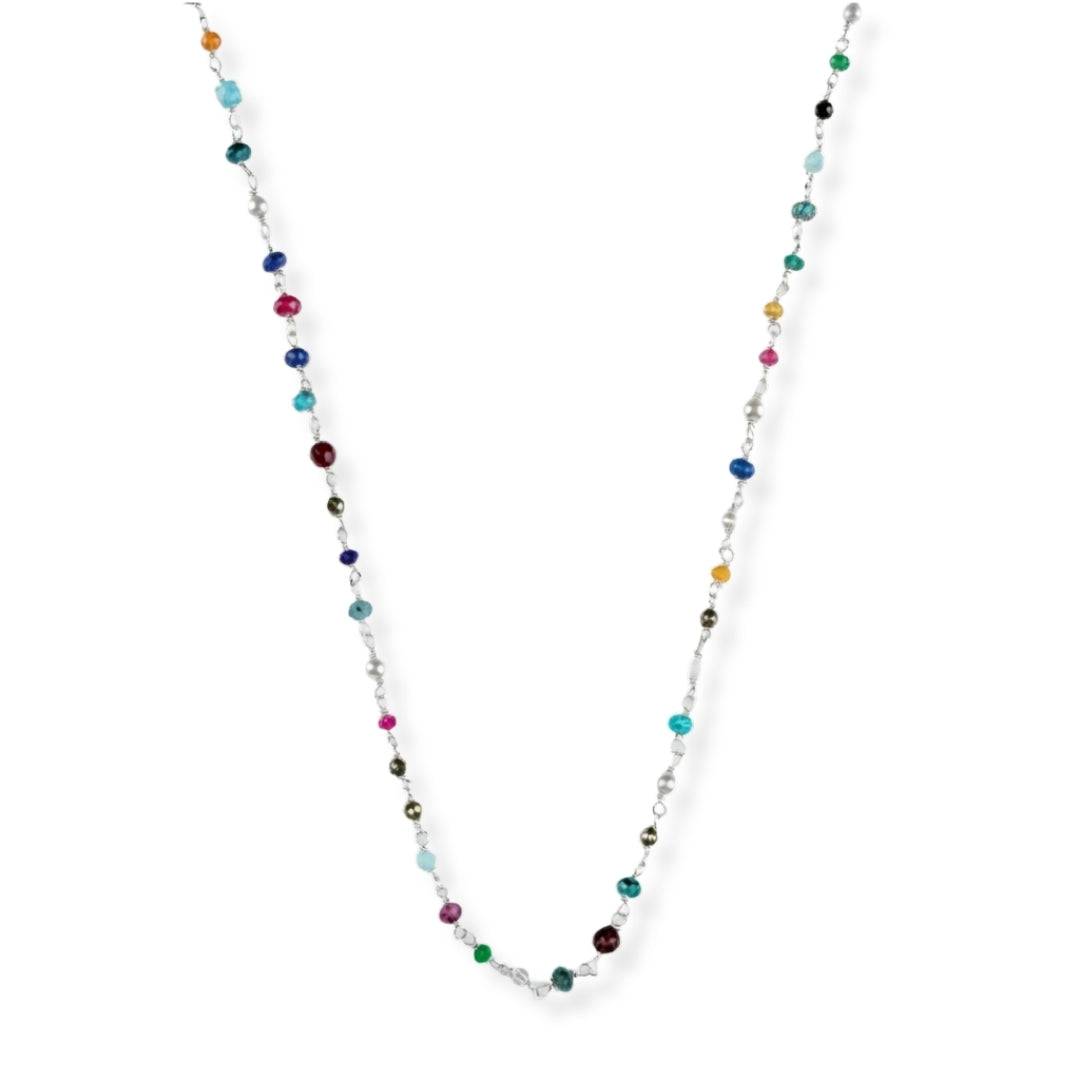 Multicolour Small Stone Ganthan Necklace in 92.5 sterling silver