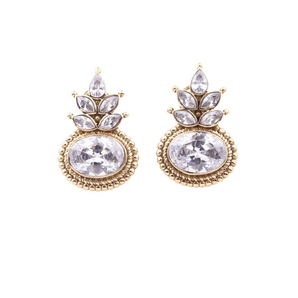 Brass fashion earrings, front view featuring a stylish design and premium brass finish