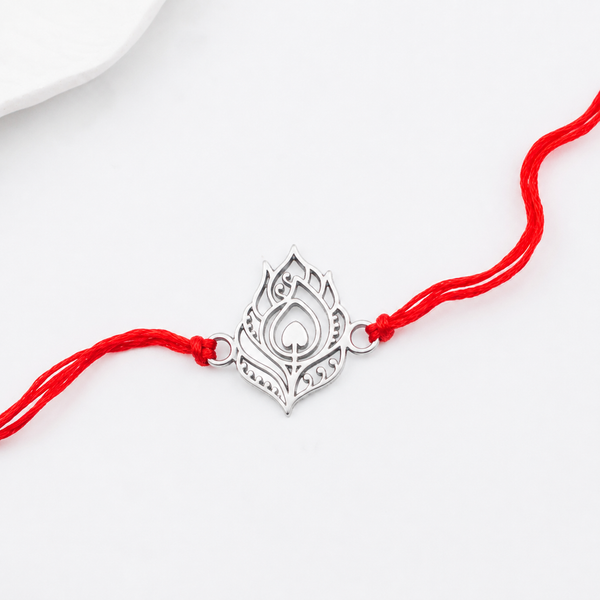 Silver Laser Cut Peacock Feather Rakhi
