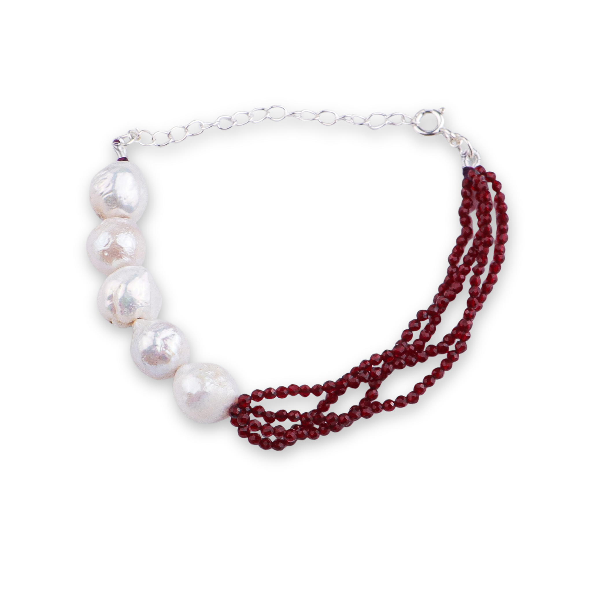 Garnet & Baroque Pearl Silver Bracelet (Project Handmade)