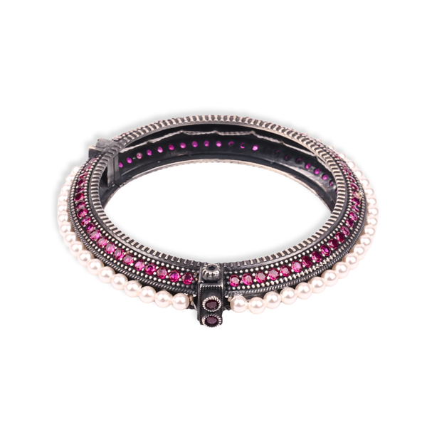 Oxidised Silver Openable Pearl Toda with Pink Stones