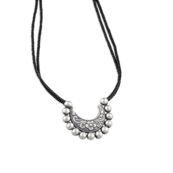 Itihaas Chandrakor Pendant Mangalsutra in silver with black beads