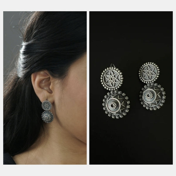 Silver Revival Blossom Earrings on ear