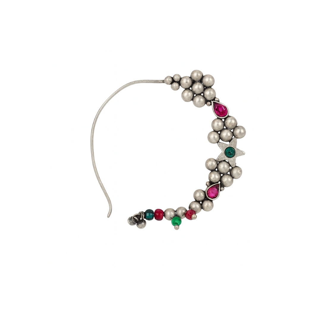 Sterling silver Nath with colorful beads and pink and green gemstones