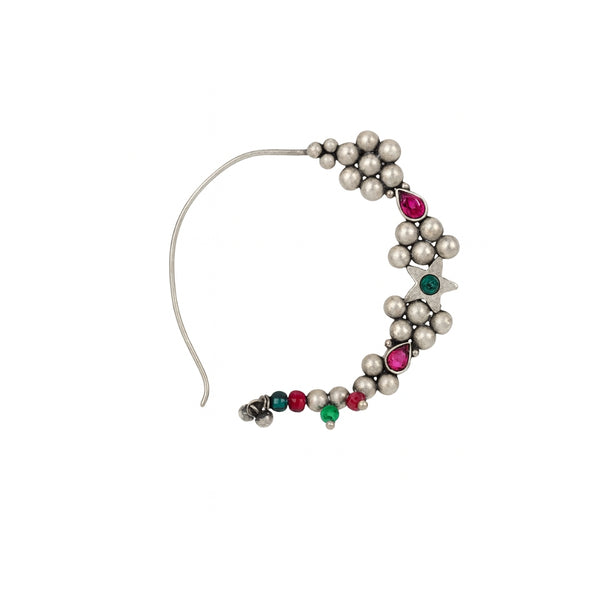 Sterling silver Nath with colorful beads and pink and green gemstones