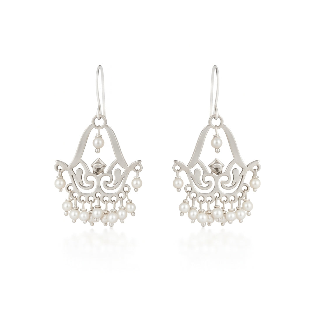 Silver Filigree Pearl Chandbali