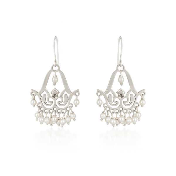 Silver Filigree Pearl Chandbali