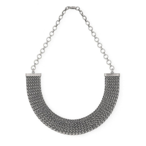 Silver oxidized tribal motif necklace