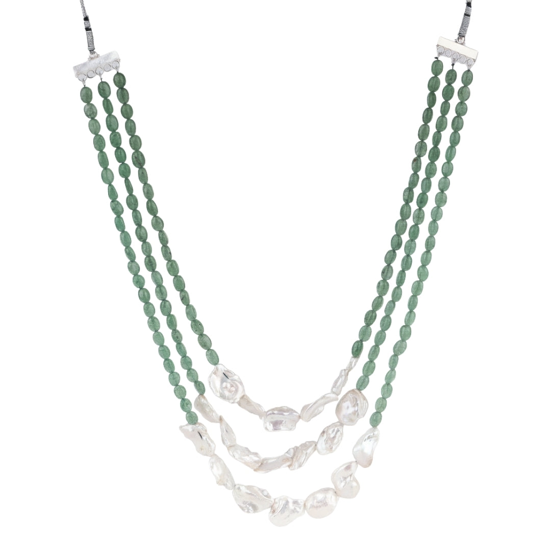 Luxe Neckalce - Russian Green Quartz & Boroque Pearls