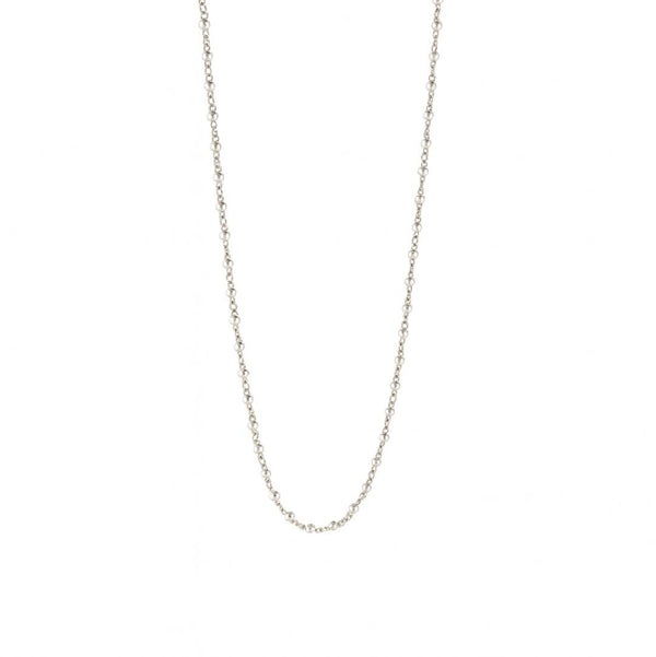 Front view of 3mm pearl Gantan necklace in 92.5 sterling silver with delicate single-strand design