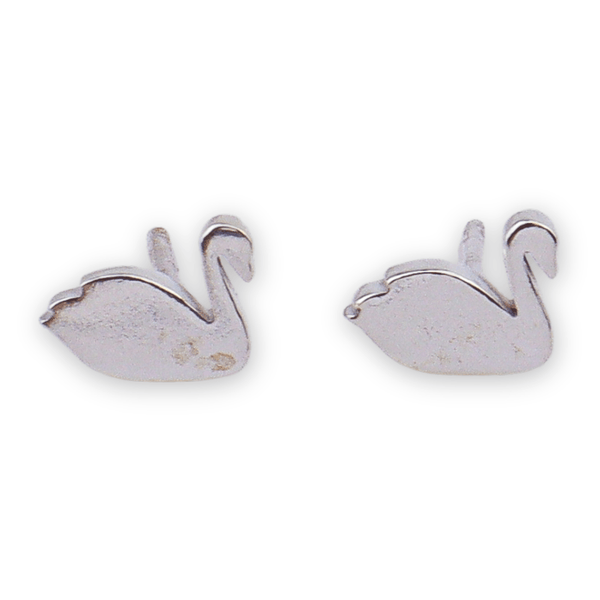 Silver swan stud earrings in sterling silver