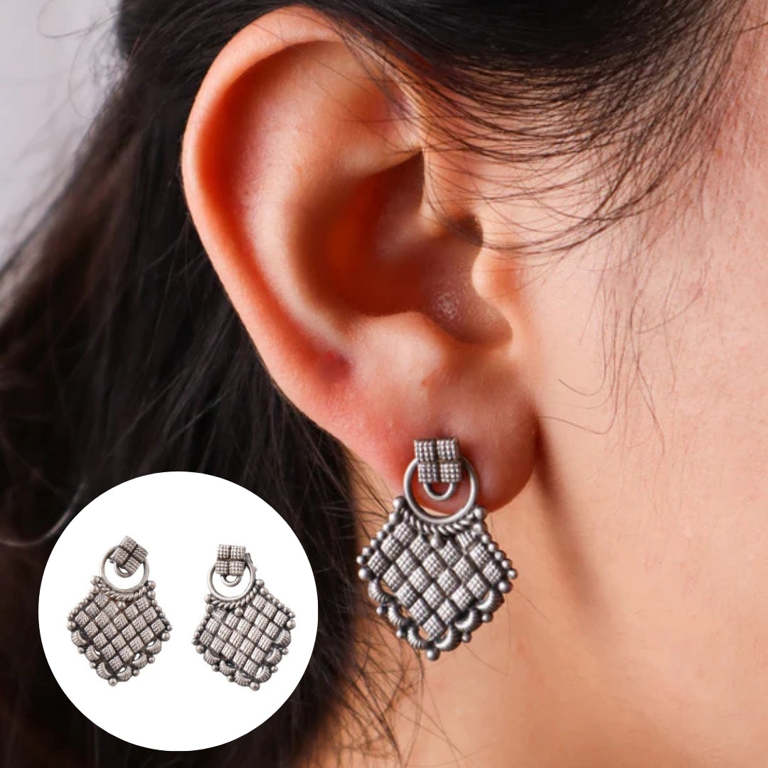 Silver Oxidized Jacket Earring