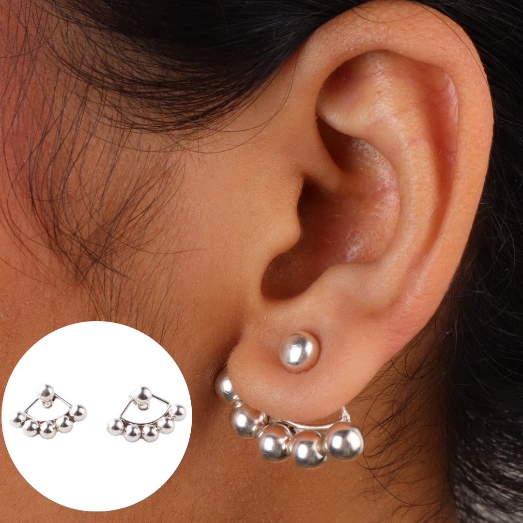 Silver Bead Jacket Earring