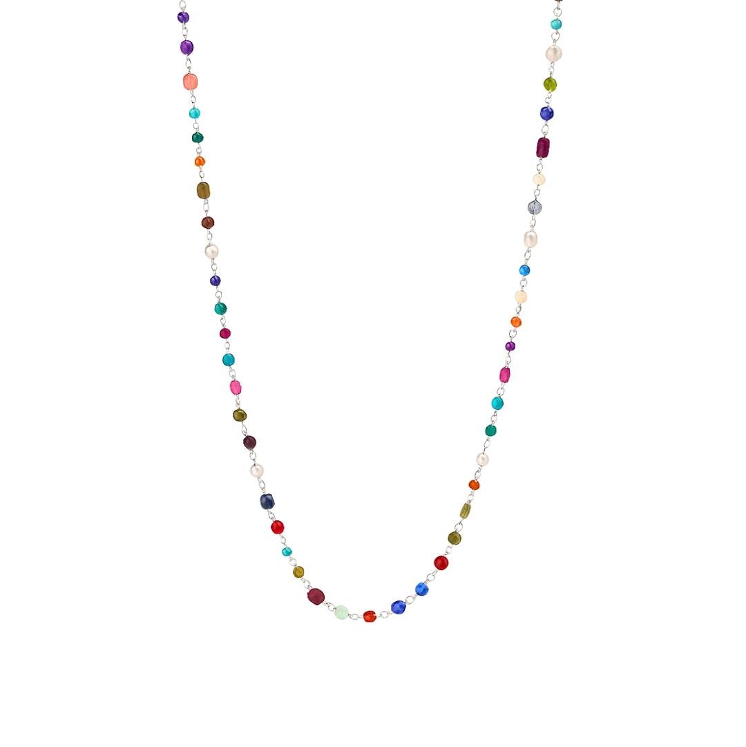 Multicolour Ganthan 20 inch necklace front view in 92.5 silver