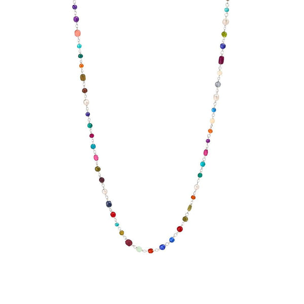 Multicolour Ganthan 20 inch necklace front view in 92.5 silver