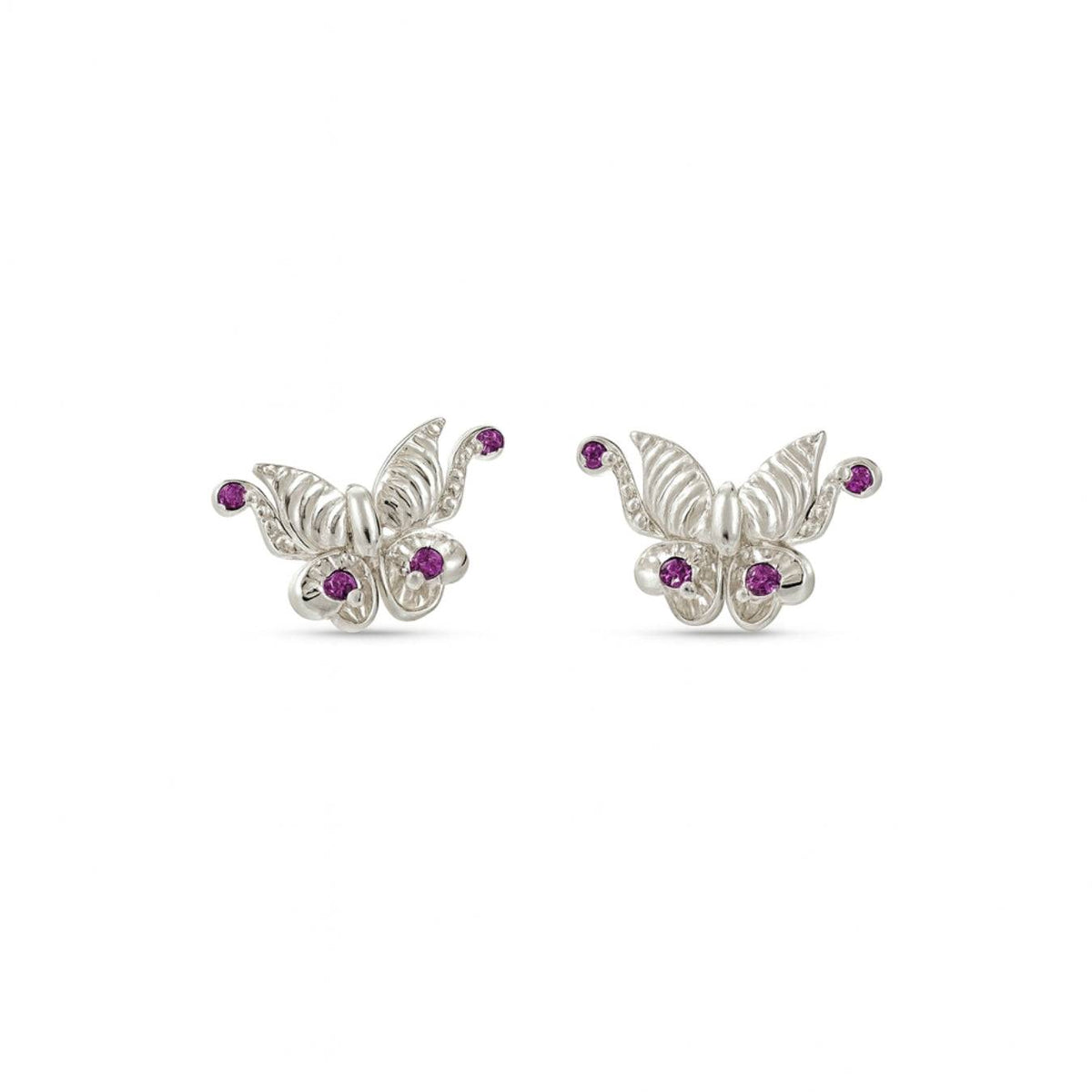 Silver CZ butterfly earrings with pink stones