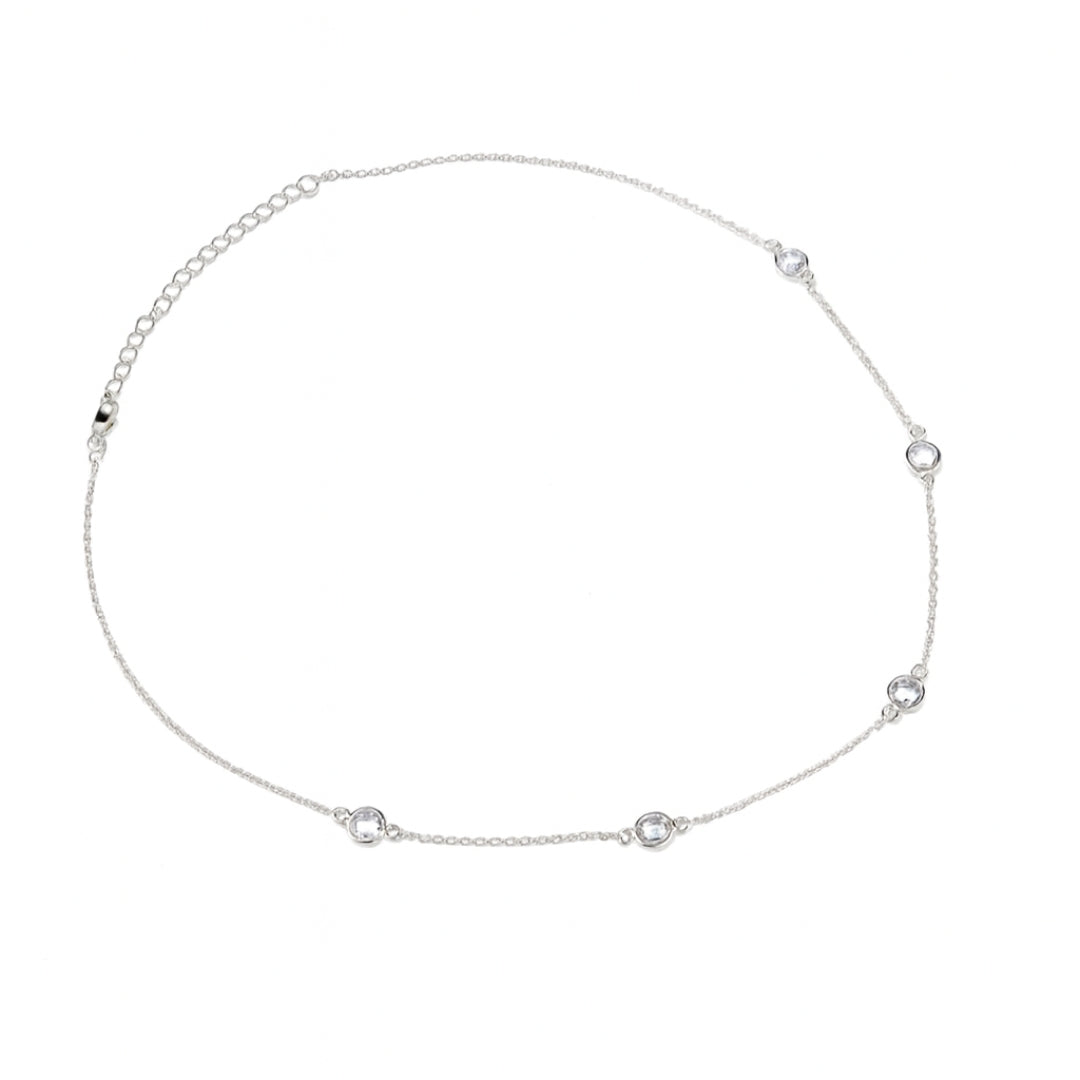 Silver CZ Dot Necklace with bezel-set stones