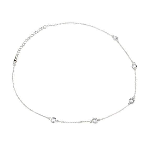 Silver CZ Dot Necklace with bezel-set stones