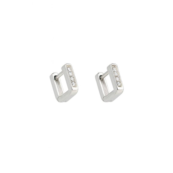 Small CZ U Shape Silver Earrings