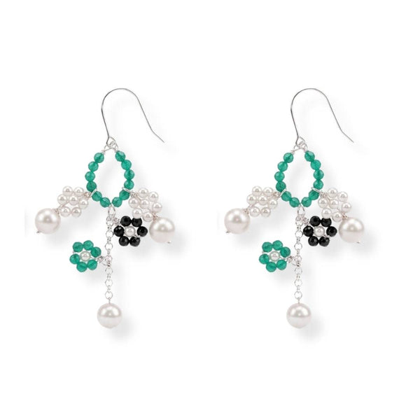 Multicolour Stone Flower Cluster Earrings in 92.5 sterling silver